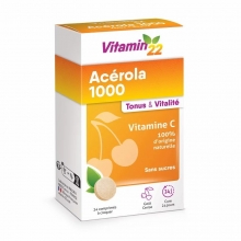 Ацерола 1000 мг Натуральний Вітамін С Vitamin22 ACEROLA 1000 VITAMINE C NATURELLE, 24 жувальних таблетки - Фото №1