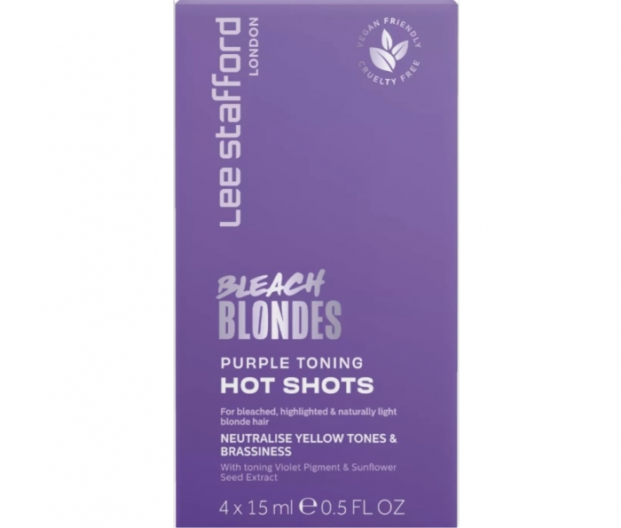 Тонуючі фіолетові шоти для освітленого волосся Lee Stafford Bleach Blondes Purple Toning Hot Shots, 4х15 ml - Фото 1