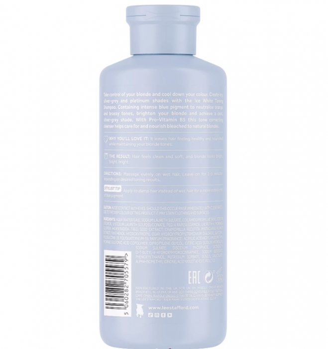 Шампунь для волос с синим пигментом Lee Stafford Bleach Blondes Ice White Toning Shampoo, 250 ml - Фото 2